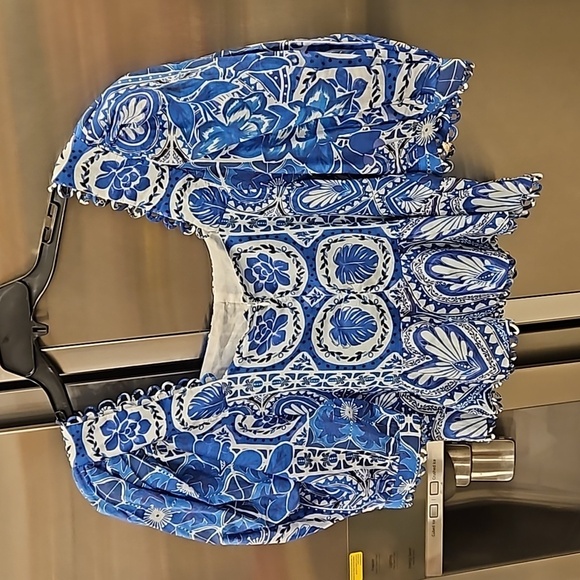 💕FARM RIO💕 Blue Tile Dream Short Sleeve Blouse ~ Floral Large L NWT *DAMAGED* - Picture 13 of 16